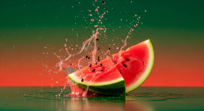 Watermelon Juice Explosion with Seeds and Droplets Frozen Mid-Splash