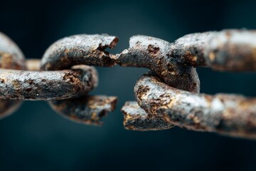 Rusty chain link shows wear and tear, emphasizing the impact of time and environmental conditions on metal objects