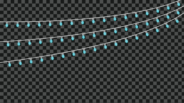 Festive blue string lights create a magical glow against a dark background