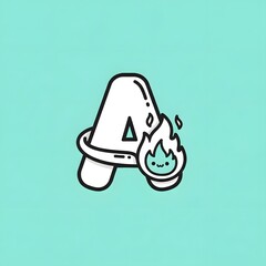 Playful Letter A with Fire Character on Teal Background.