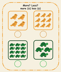 More or Less Worksheet for Kids &ndash; Cute Math Comparison Activity Page Illustration