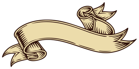 Vector illustration of a curved, flowing ribbon banner scroll with vintage folds and a polished metallic gold texture.