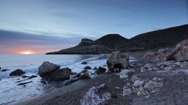 Video of Sunrise Over Rocky Beach, Cala del Cuervo,Las Negras, Spain