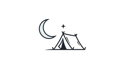 Camping tent under moon and star, peaceful outdoor vacation scene
