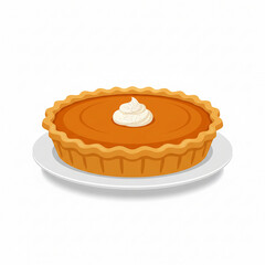pumpkin pie with whipped cream on plate flat illustration for thanksgiving dinner
