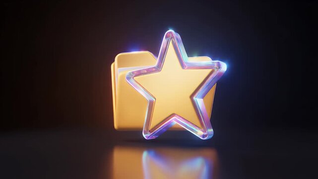 Abstract gold folder and star icon with glowing edges on dark background