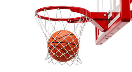 Basketball Going Into Hoop with Net Game Sport Isolated