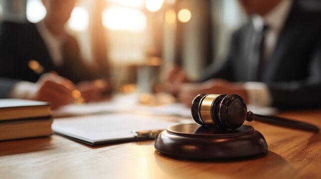 Lawyers in meeting legal concept with gavel - Powered by Adobe