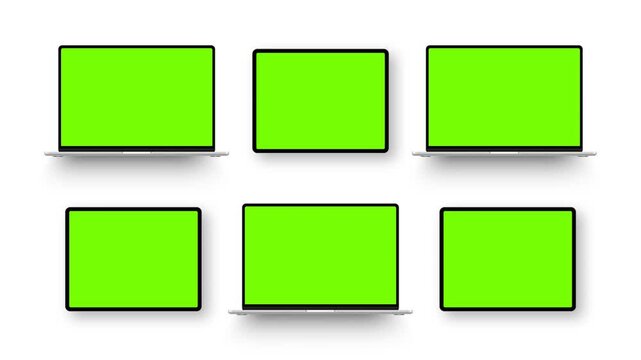 Animated laptops and tablets with green screens. Mockups for showcasing website designs and app interfaces
