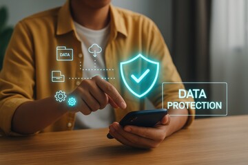 Data protection awareness event for businesses home office digital content modern workspace close-up view cybersecurity concept