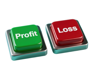 Glossy green profit and red loss buttons in 3D style