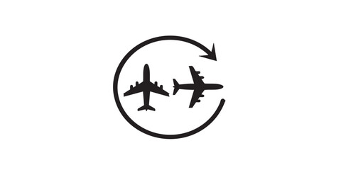 Airplanes and round trip thin line icon, traveler survey concept. Vector graphics. Airplane flight in two way, wayfinding sign on white background, style icon mobile or web desig