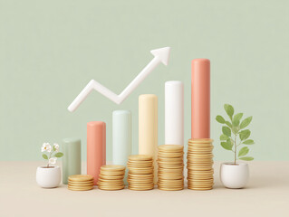コイン積み上げと上昇グラフで表す収益成長インフォグラフィック