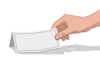Hand placing or holding a blank folded card, ideal for message or name tag