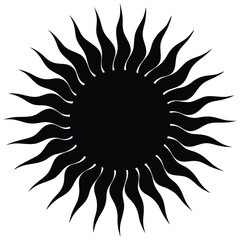Simple Black Silhouette of Sun with Sharp Rays Emanating Outward in Flat Style