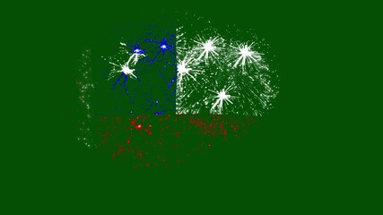 Chile Flag Fireworks Animation – Chile National Day Celebration Pyrotechnic Effect with Flag-Shaped Fireworks Isolated on Black Background