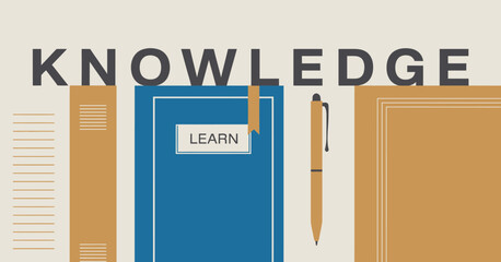 An illustrative representation of knowledge, featuring books and a pen, symbolizing learning and intellectual growth in a stylish and creative way.