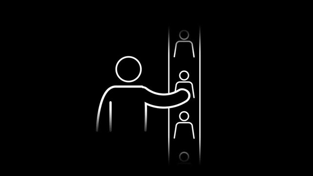 A person selecting from vertical profile icons represents structured candidate evaluation, emphasizing organized choice-making and careful consideration of each individual’s suitability.