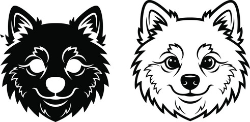 Obraz premium Two cartoon wolf faces black and white illustration