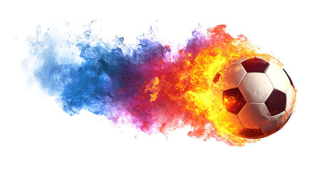 Fiery and icy soccer ball explosion effect on transparent background