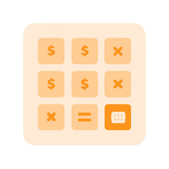 Simple calculator interface featuring grid layout with buttons for numbers and operations, designed in soft color palette