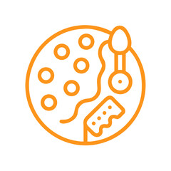 Cleaning sponge icon with bubbles and thermometer, representing cleanliness and hygiene