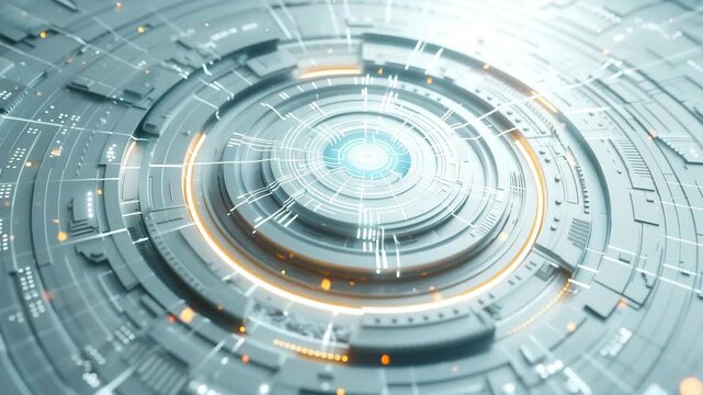 Abstract futuristic technology background with glowing blue and orange circuit patterns and digital data flow 4k video - Powered by Adobe