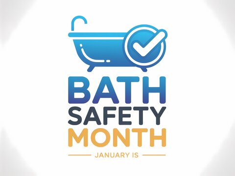 Celebrating bath safety month with a checked bathtub icon and bold text