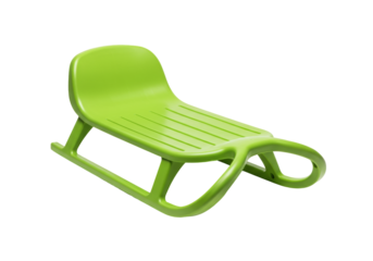 Isolated green plastic toboggan for children for winter sports with handle, cut out, no shadow