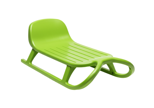 Isolated green plastic toboggan for children for winter sports with handle, cut out, no shadow
