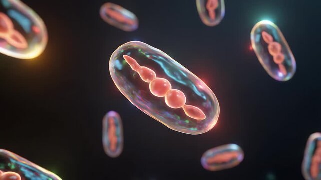 Abstract illustration of microscopic organisms with vibrant colors and detail