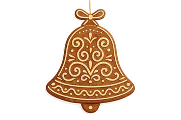 Gingerbread Bell Ornament. Gingerbread bell ornament, intricately decorated with white icing patterns. The bell hangs elegantly, with its symmetrical shape and. Vector illustration