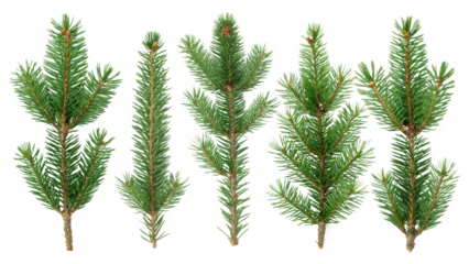set of Several evergreen tree branches isolated on transparent background