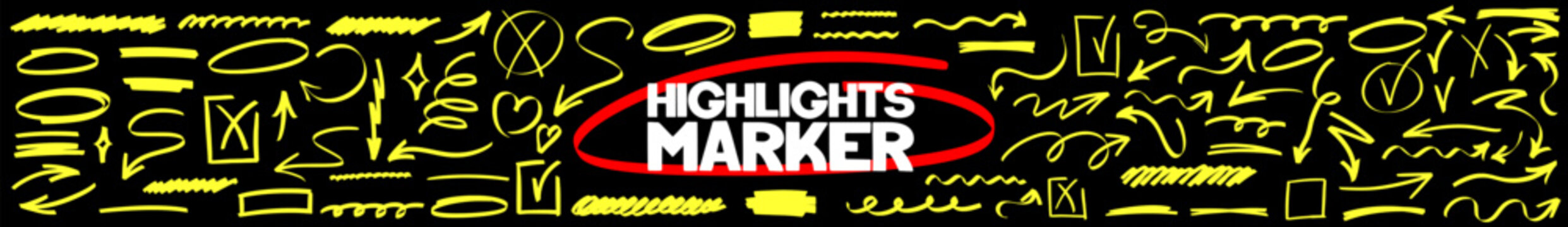 Minimalist arrow pointers and underline marks shaped with marker strokes and soft highlight tones. Arrow and underline structure combine with rich marker depth and airy highlight brush texture.