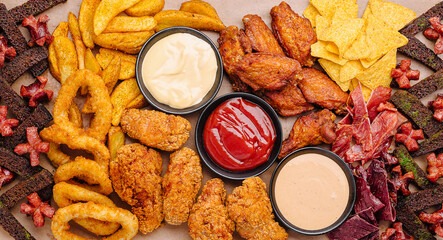 Delicious spread of assorted snacks and dips at a fun gathering