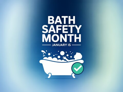 Promoting bath safety month with a fun and safe bathtub illustration and checkmark icon - Powered by Adobe