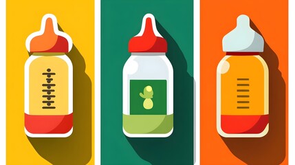 Colorful baby bottles displayed on bright backgrounds creative product photography indoor close-up