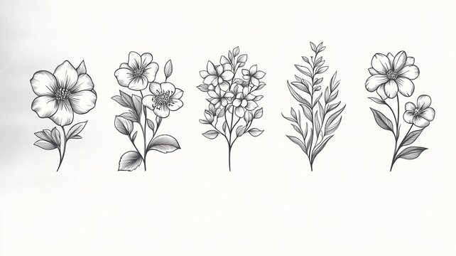 Floral Line Art Decor, Design Element (Suitable for Illustration Design, Decorative Scenarios, Visual Materials, etc.)