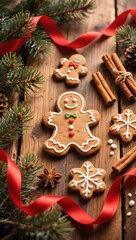 Christmas background gingerbread cookies on a wooden table, Christmas decor
