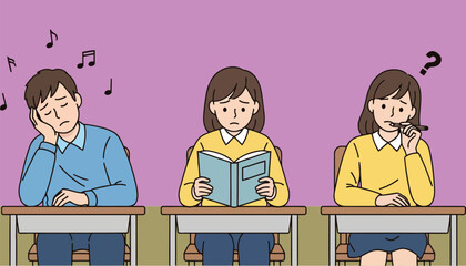 Stressed students struggle with learning vector illustration