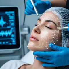 Woman receiving facial treatment with advanced technology and expertise