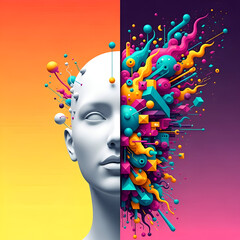 Abstract mind concept with colorful explosion of creativity