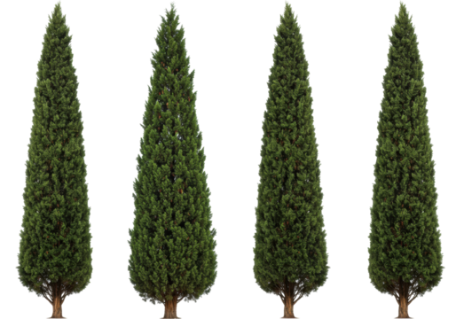 Isolated Italian cypress trees with evergreen foliage, cone-shaped Italian cypress for design