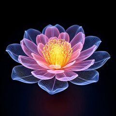 A delicate lotus flower with intricate details on a black background