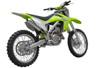 Isolated modern lime-green-silver motorbike on display with rugged tires and stylish body © Joao