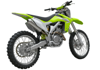Isolated modern lime-green-silver motorbike on display with rugged tires and stylish body