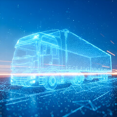 Futuristic truck with glowing blue lines and circuit patterns