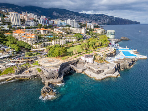 Fototapeta Aerial view of Lido area of Funchal city, capital of Madeira Island, Portugal