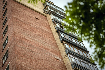 Fototapeta premium Damaged building in Sloviansk during Russo-Ukrainian War in Donbas region, Ukraine