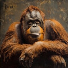 Fototapeta premium Orangutan portrait wildlife sanctuary animal photography natural habitat close-up conservation